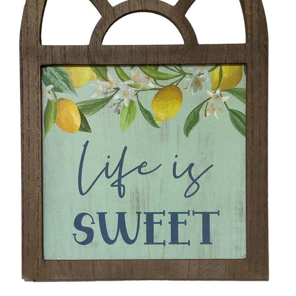 Wall Hanging Lemons Life is Sweet Wood Shabby Chic Farmhouse 17.5 in Multi Blue - Picture 5 of 16